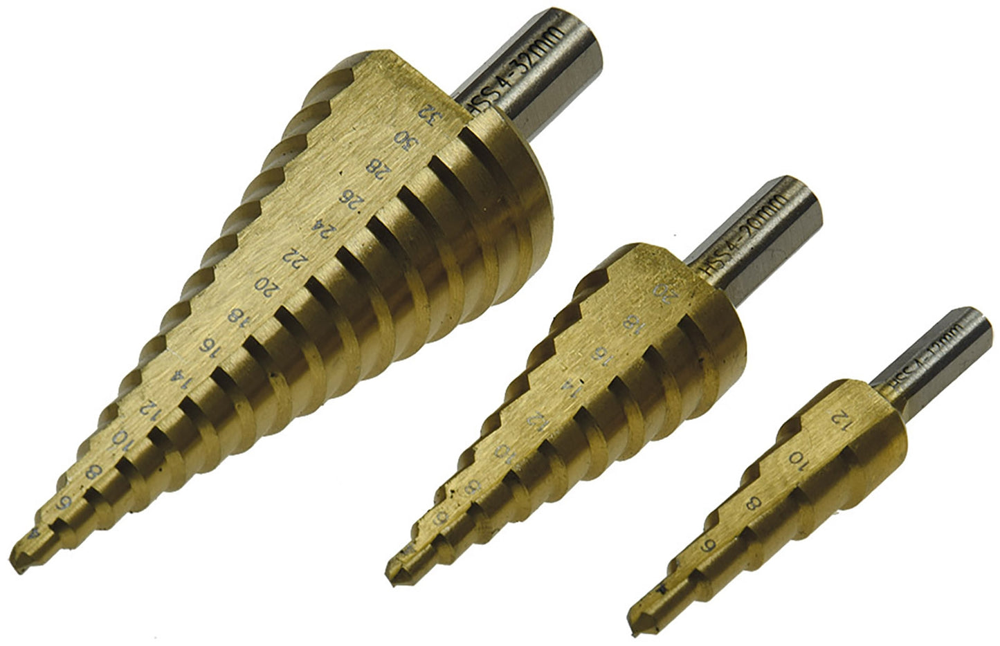 Stufenbohrersatz 3-teilig, 10mm Schaft 4-12mm / 4-20mm/ 4-32mm