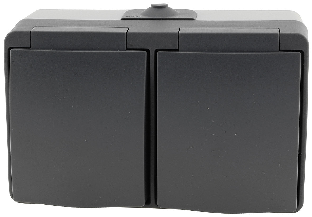 NUQUI Feuchtraum Doppel-Steckdose horiz. IP54, Aufputz, 250V~/ 16A