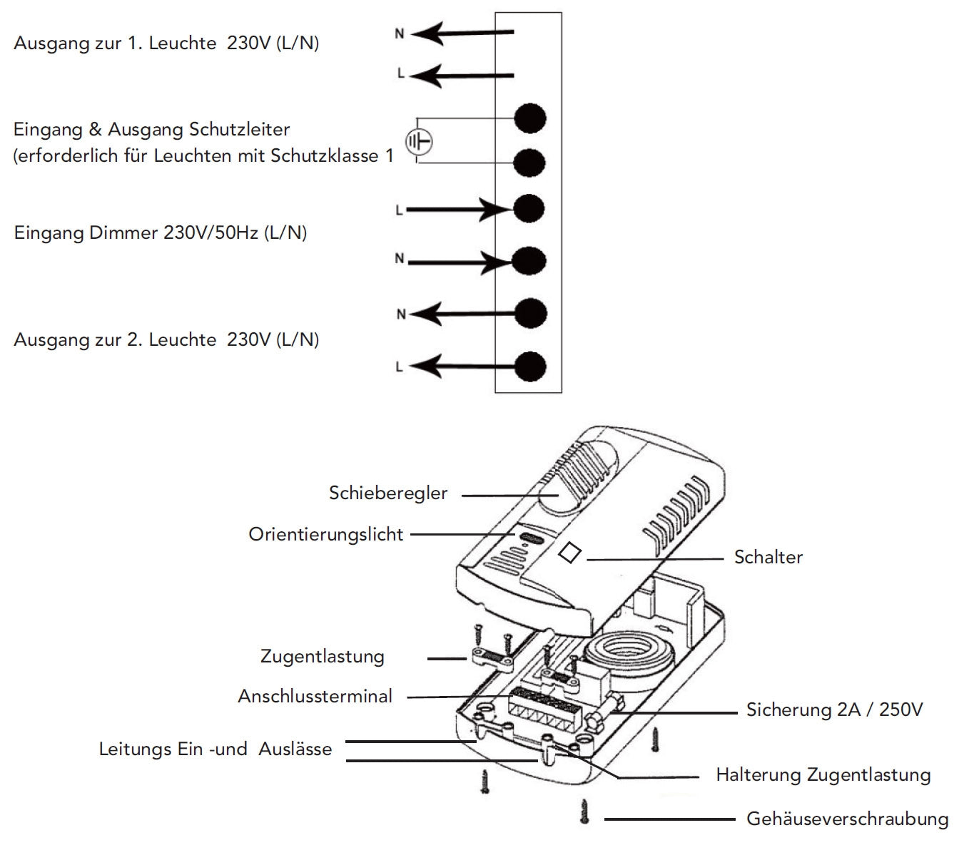 Fußdimmer für Halogen und LED m.Schalter 230V, 75-300W Halogen, 3-100W LED
