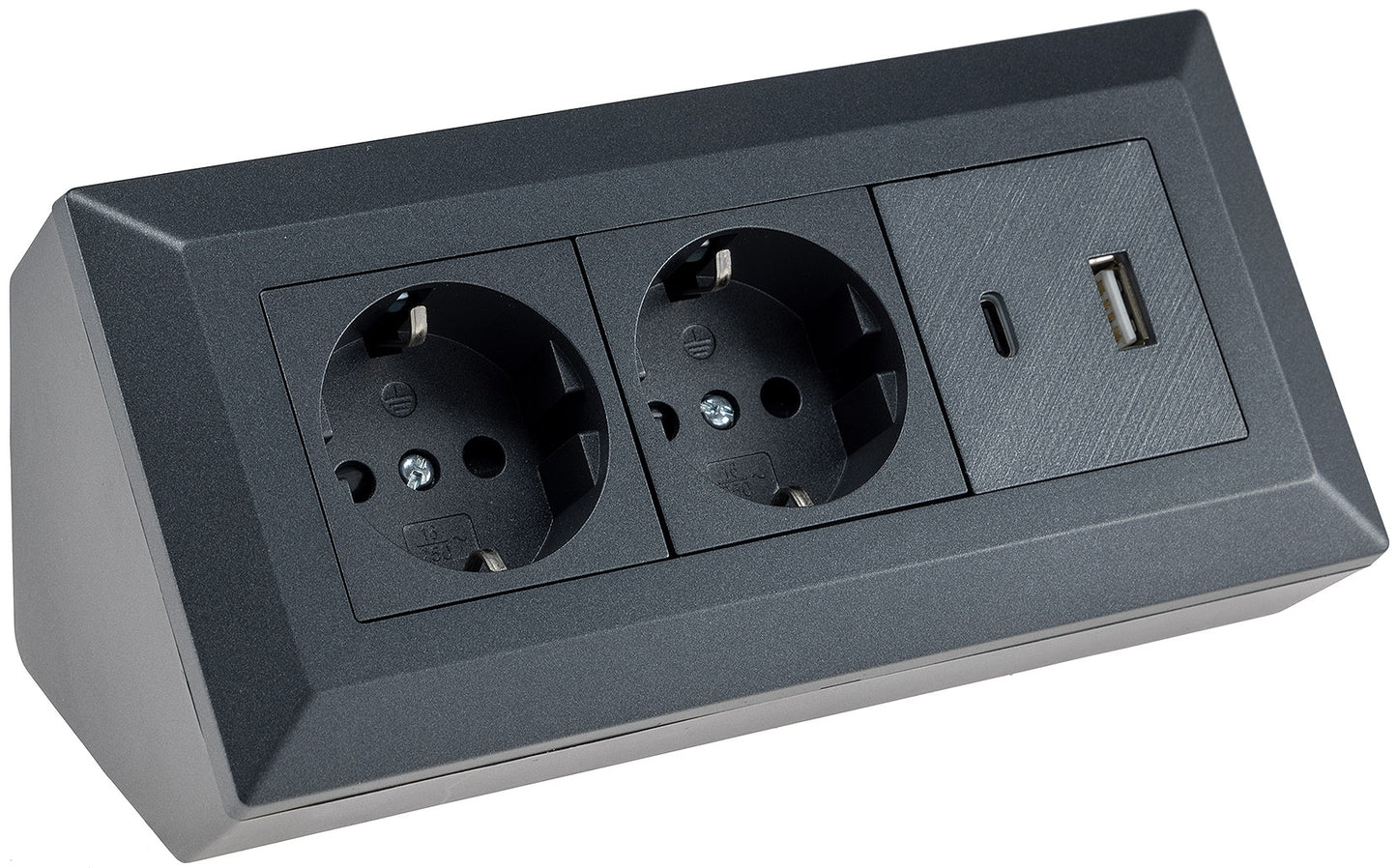 2-fach Steckdosenblock, USB-A+C, anthraz 250V~/ 16A, Aufbaumontage, USB 3,1A, PD