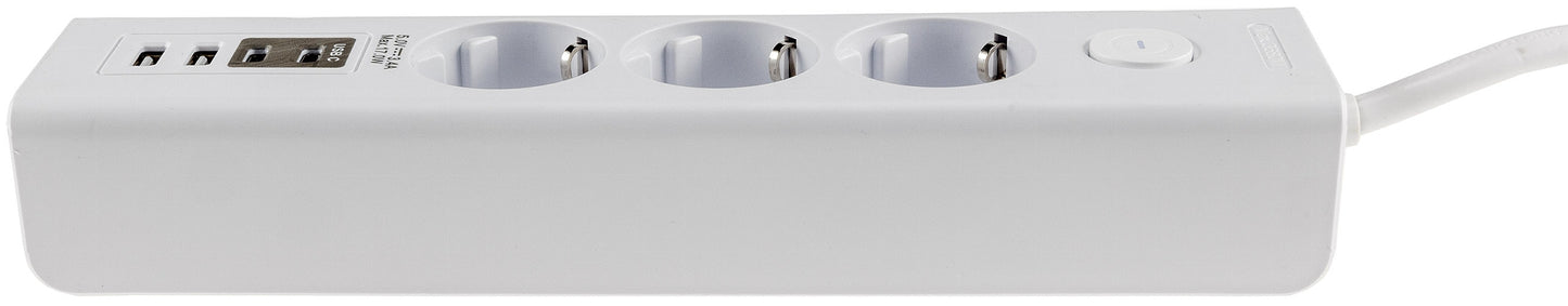 Steckdosenleiste mit Ladebuchsen für USB USB-A /USB-C,3-fach, weiß, 1,5m Kabel