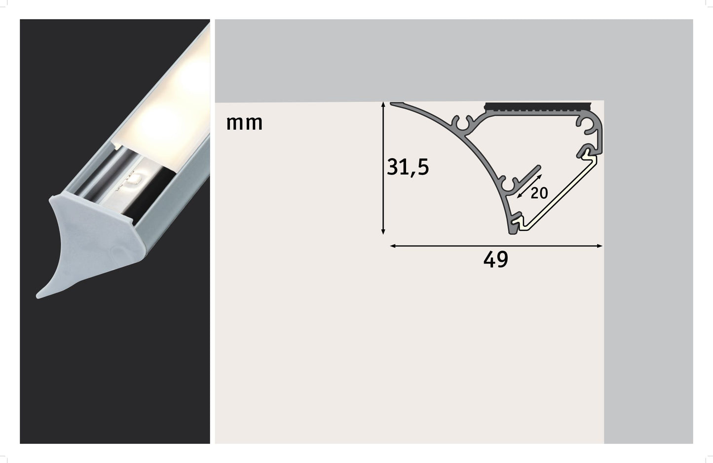 Paulmann Function Corner Profil 100cm Grau Kunststoff