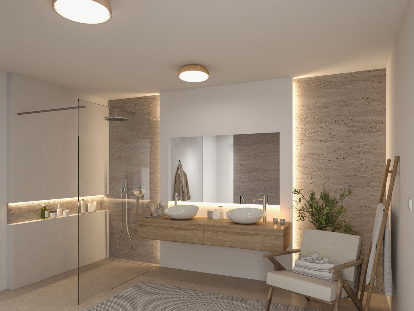 Paulmann Selection Bathroom LED Deckenleuchte Oka IP44 White Switch 950lm 230V 24W Holzoptik