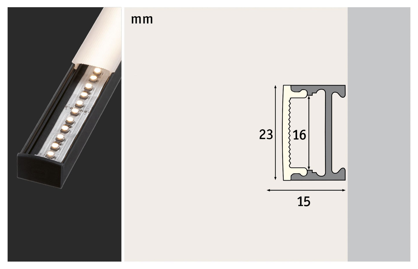 Paulmann Square Profil mit weißem Diffusor 1m schwarz eloxiert/weiß Alu/Kunststoff