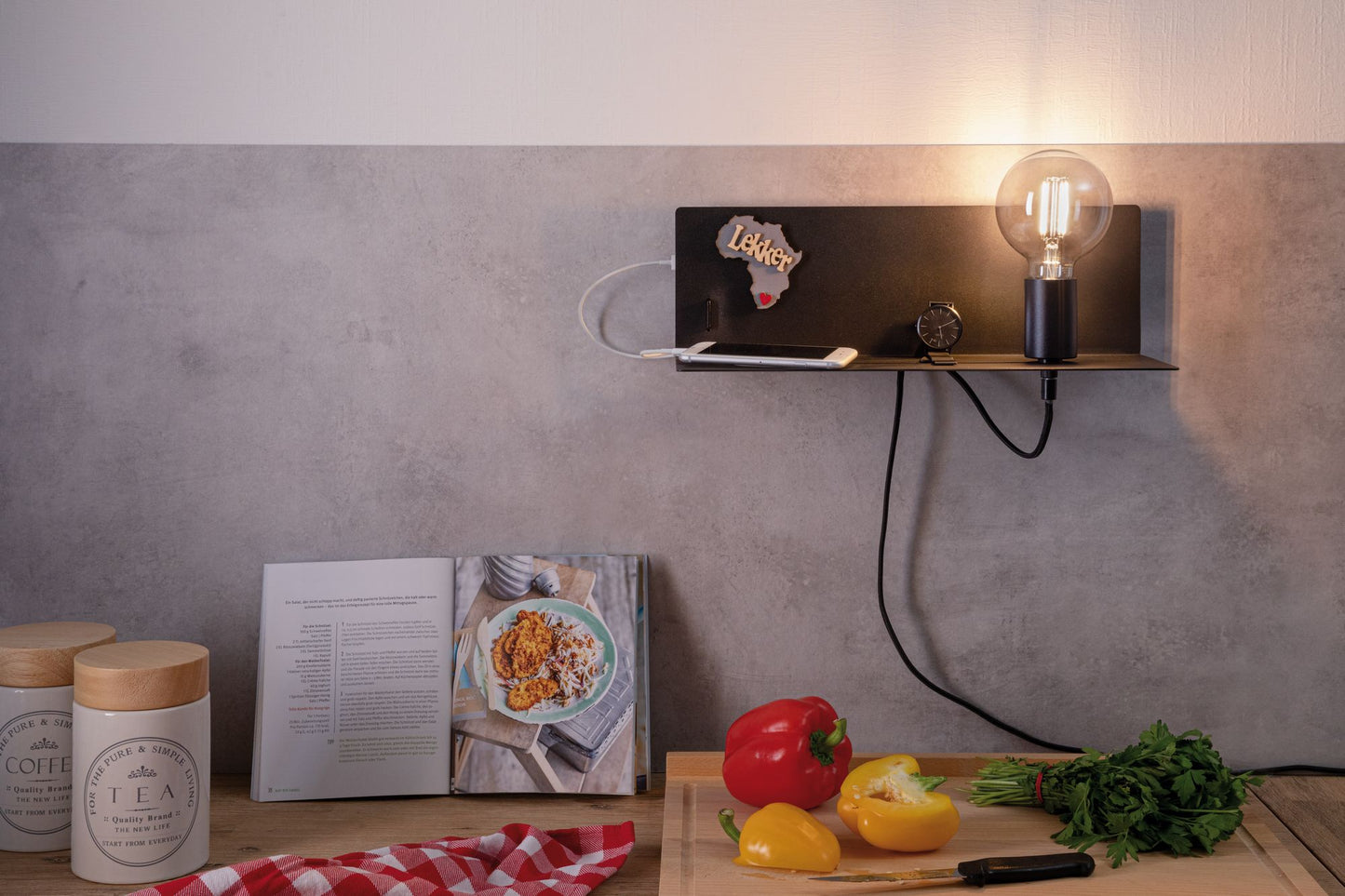 Paulmann Wandleuchte mit Ablage Devara E27 max. 40W SchwarzMetall