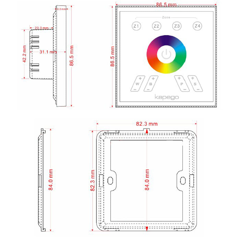 Deko-Light Touch Panel, Bediengerät Kapego RF Color + White 220-240V