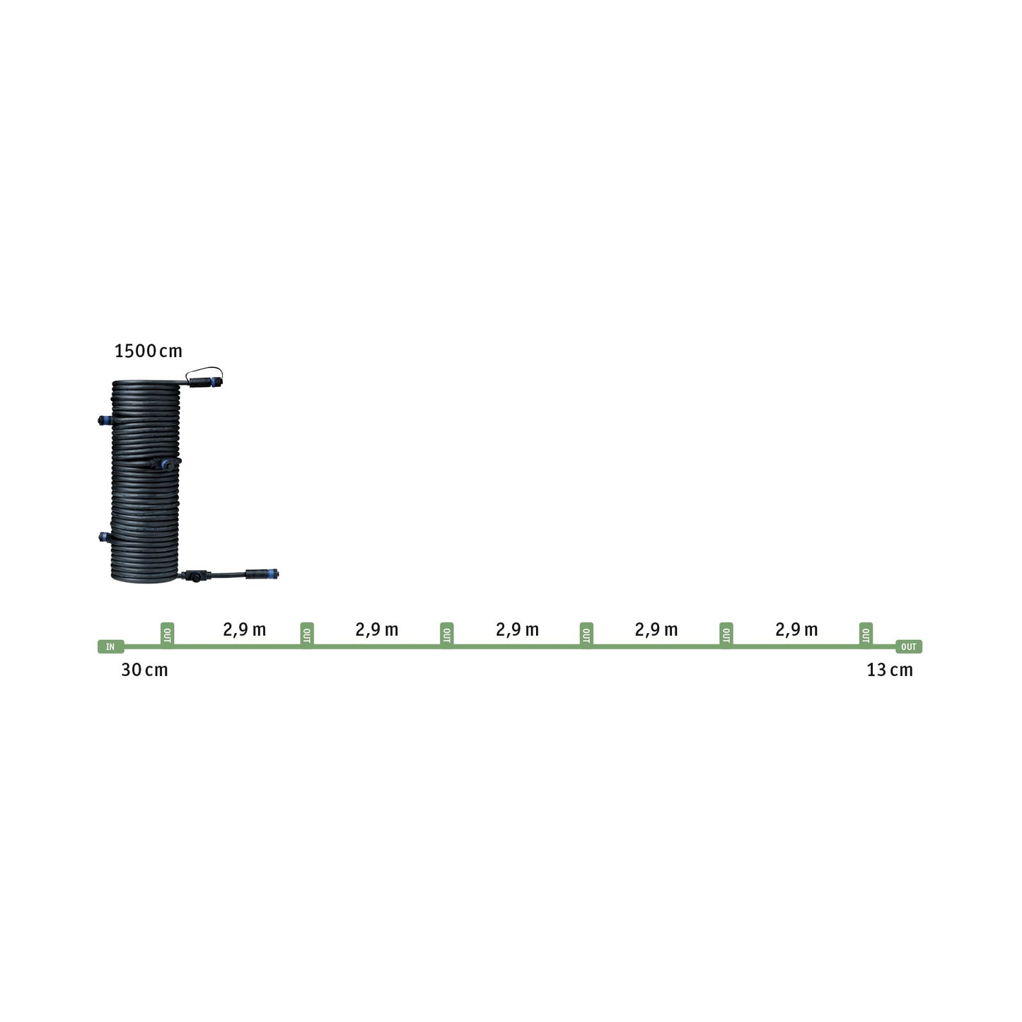 Paulmann Outdoor Plug & Shine Cable IP68 15m 1 in-7 out 2x1,5mm² Schwarz Kunststoff