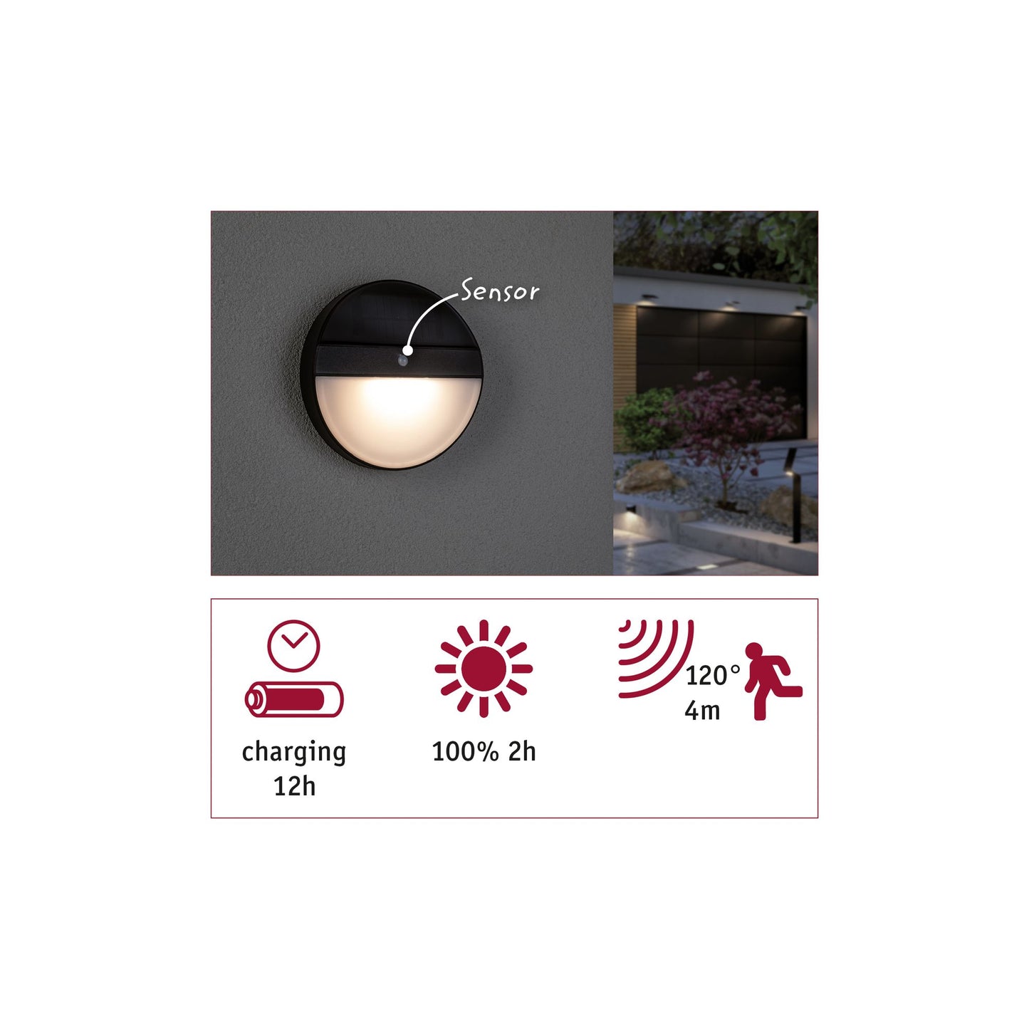 Paulmann Outdoor Solar Wandleuchte Elois Anthrazit mit Bewegungsmelder 3000K