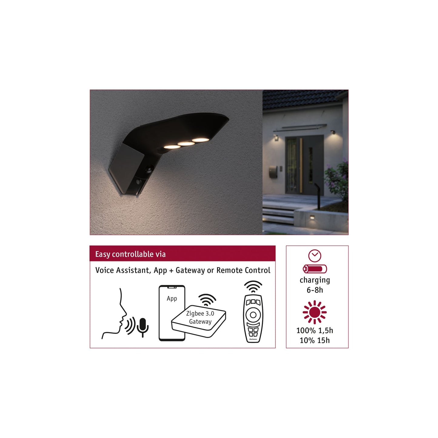 Paulmann Outdoor Solar Wandleuchte Soley ZigBee IP44 3000K 150lm Anthrazit