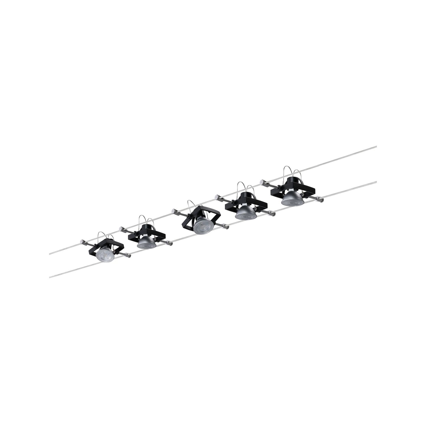 Paulmann Seilsystem Set Mac II Schwarz matt mit 5 Spots ohne Leuchtmittel, max. 10W GU5,3