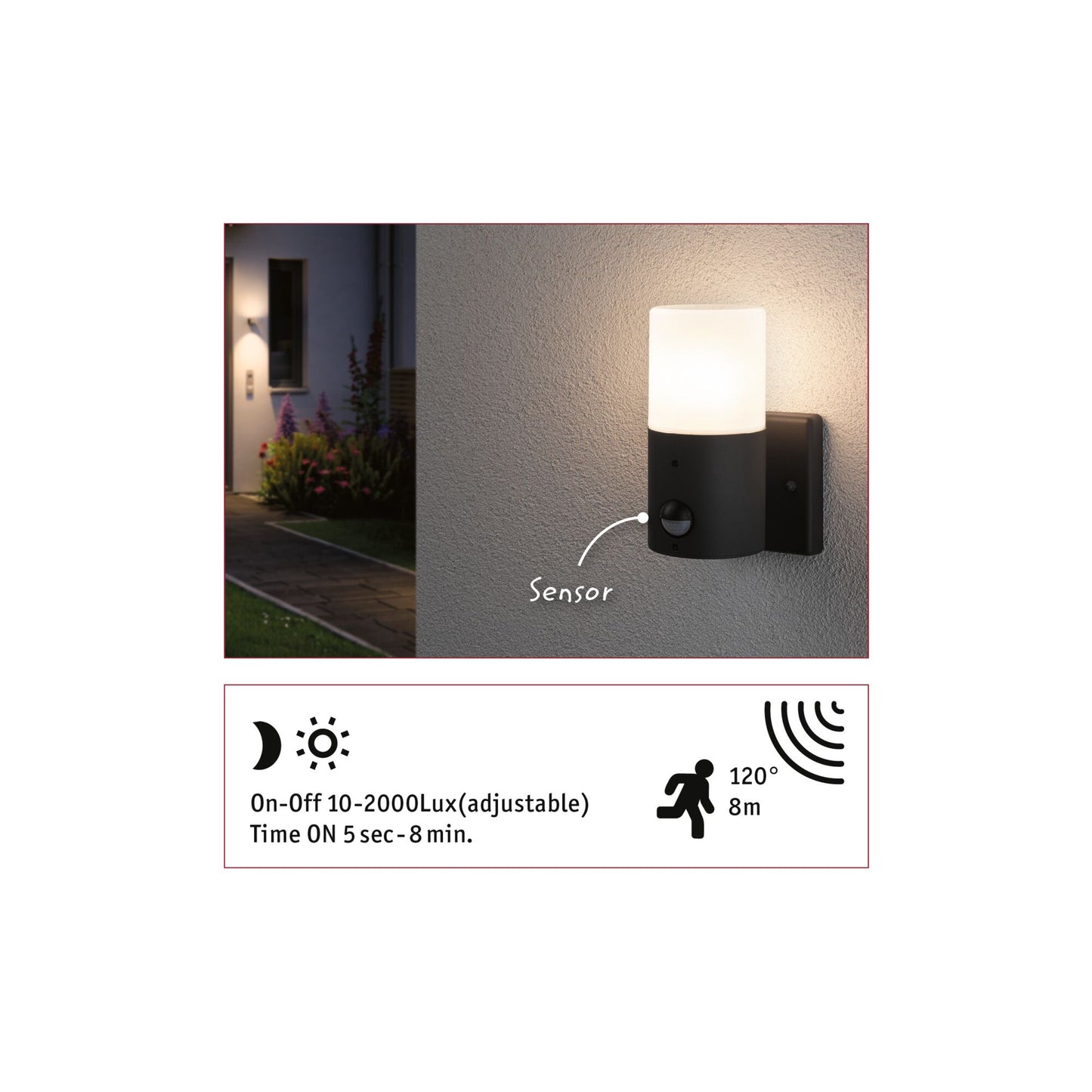 Paulmann Außenwandleuchte Tubs mit Bewegungsmelder ohne Leuchtmittel IP44 rund 105x130mm max. 15W 230V Grau matt Metall,Kunststoff