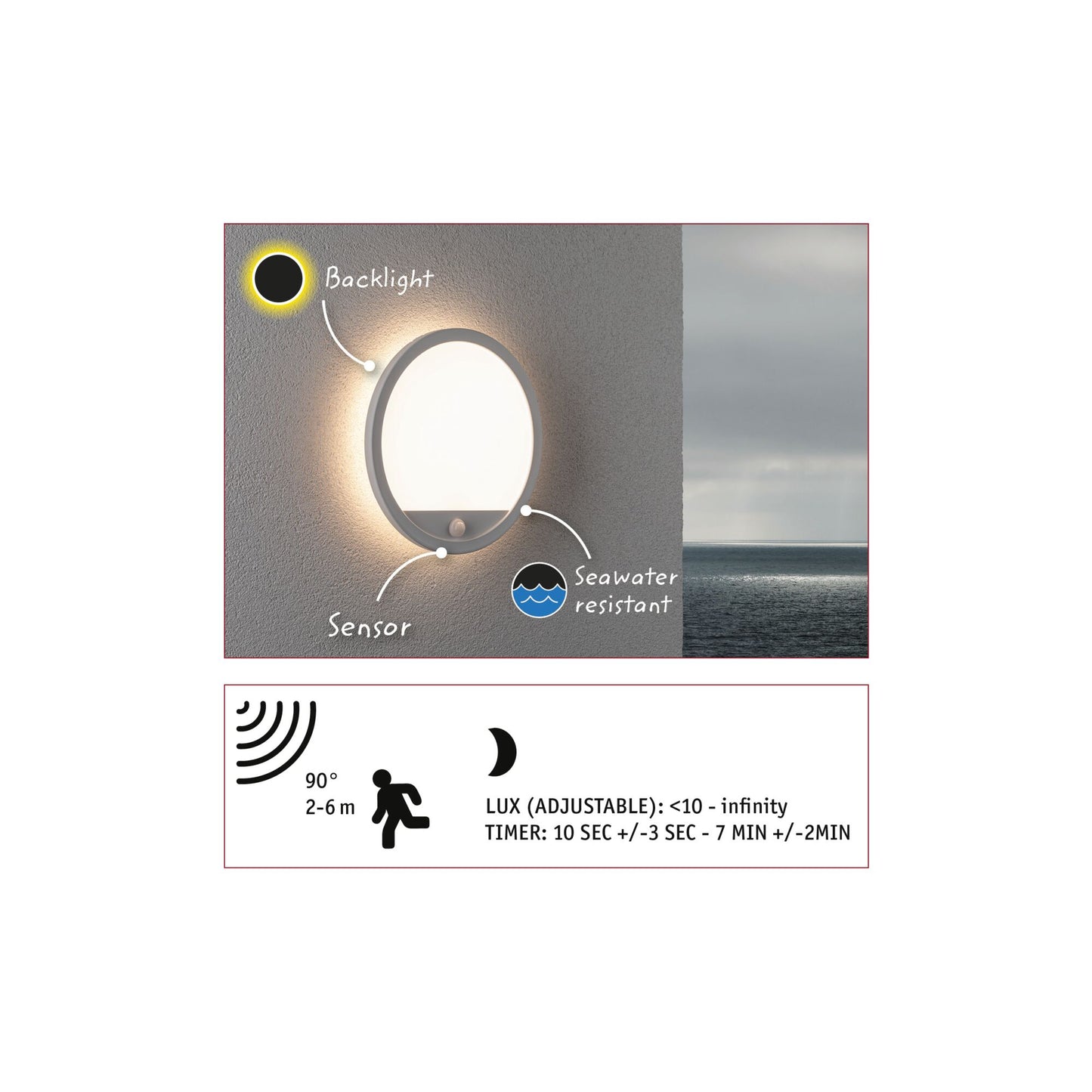 Paulmann LED Außenpanel Lamina mit Bewegungsmelder IP44 rund 280mm 1200lm 14,5W 3000K Weiß mit Hintergrundlicht