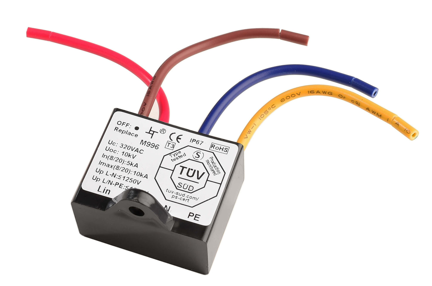 Deko-Light Überspannungsschutzfilter mit Kontrollanzeige, 230-277VAC 50/60Hz, Spannungsschutz bis 1500V (25nS) Schwarz