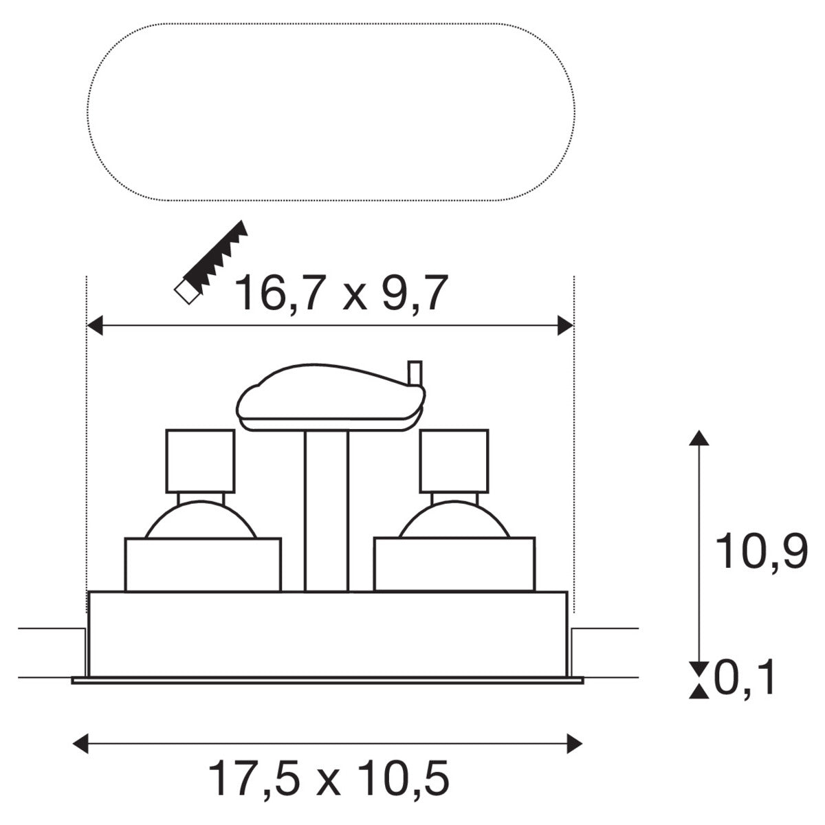SLV HORN double QPAR51, Deckeneinbauleuchte weiß 25W