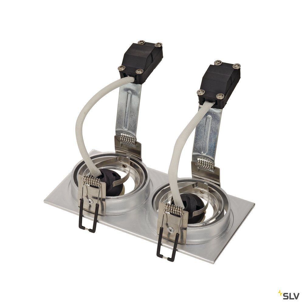 SLV NEW TRIA II GU10 Downlight, rechteckig, alu brushed, max. 2x50W, inkl. Clipfedern