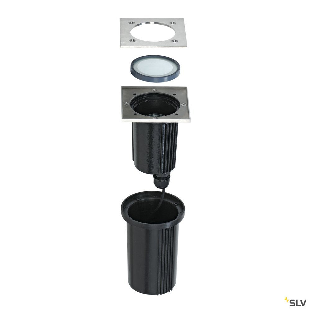 SLV DASAR EXACT GU10 Bodeneinbau- leuchte, eckig, Edelstahl 316, max. 35W, IP67