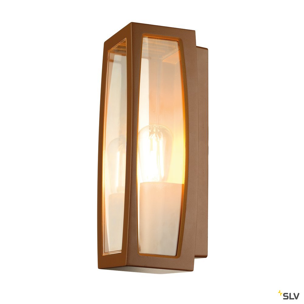 SLV MERIDIAN BOX Aussenleuchte, rostfarben, E27, max. 25W, klarer Kunststoff