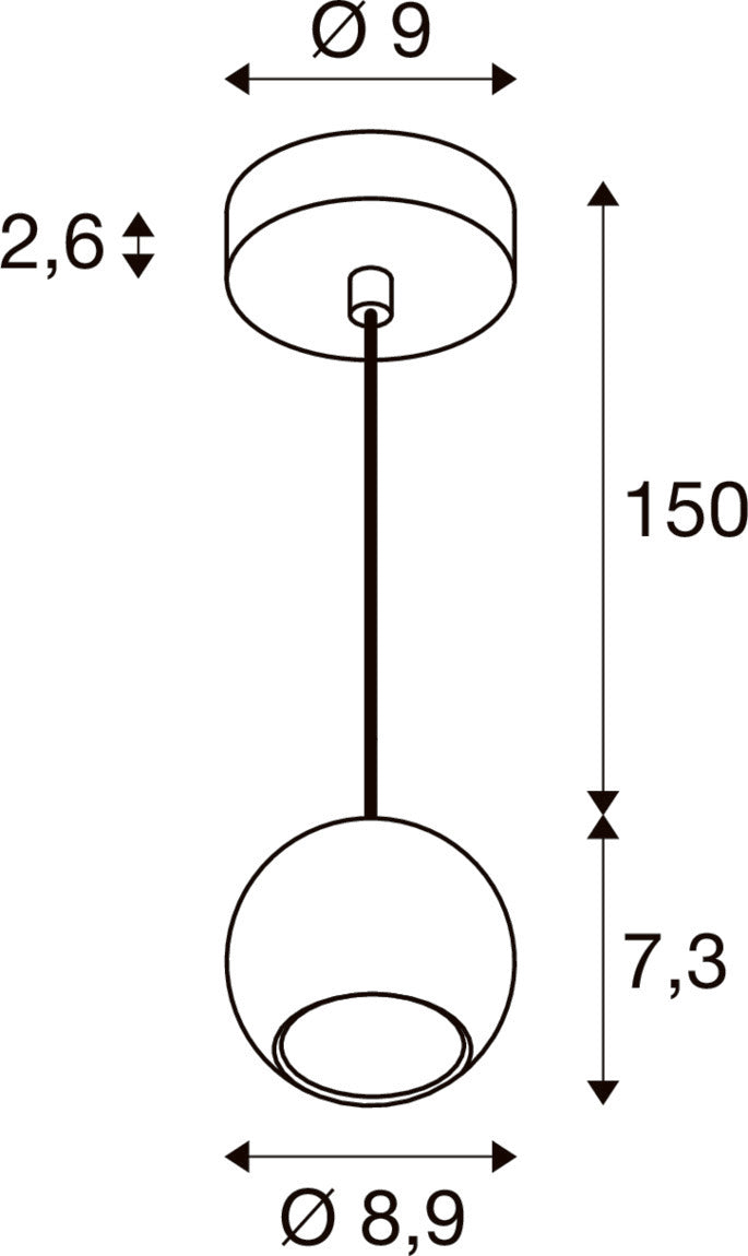 LIGHT EYE® 90, Pendelleuchte, GU10, Pendellänge 150 cm, 1x max. 6 W, matt schwarz