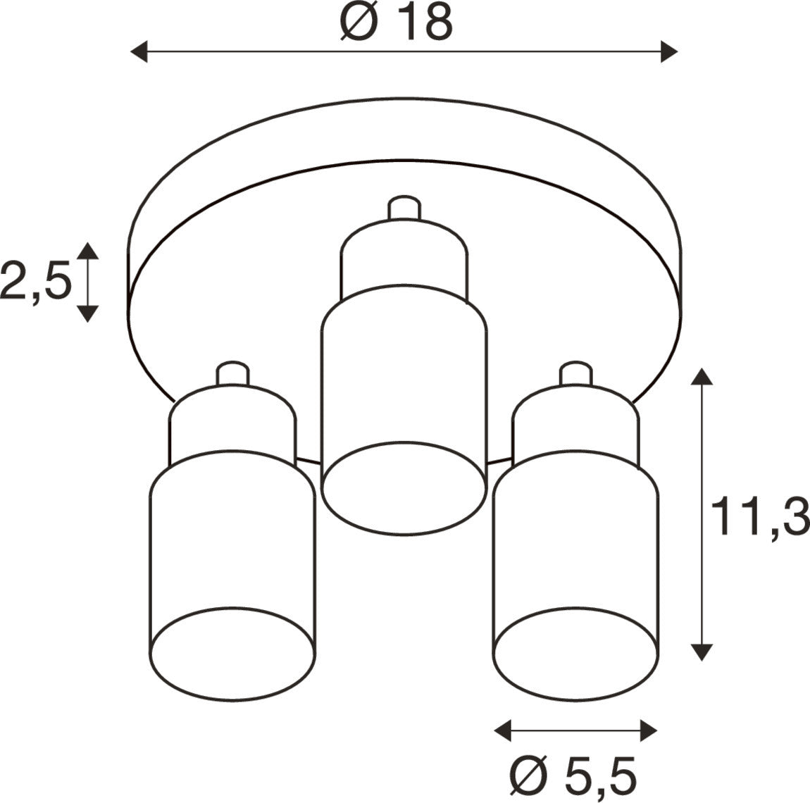 PURI 2.0 Tube, Wand- und Deckenaufbauleuchte, rund, 3 x max. 6 W GU10, grau