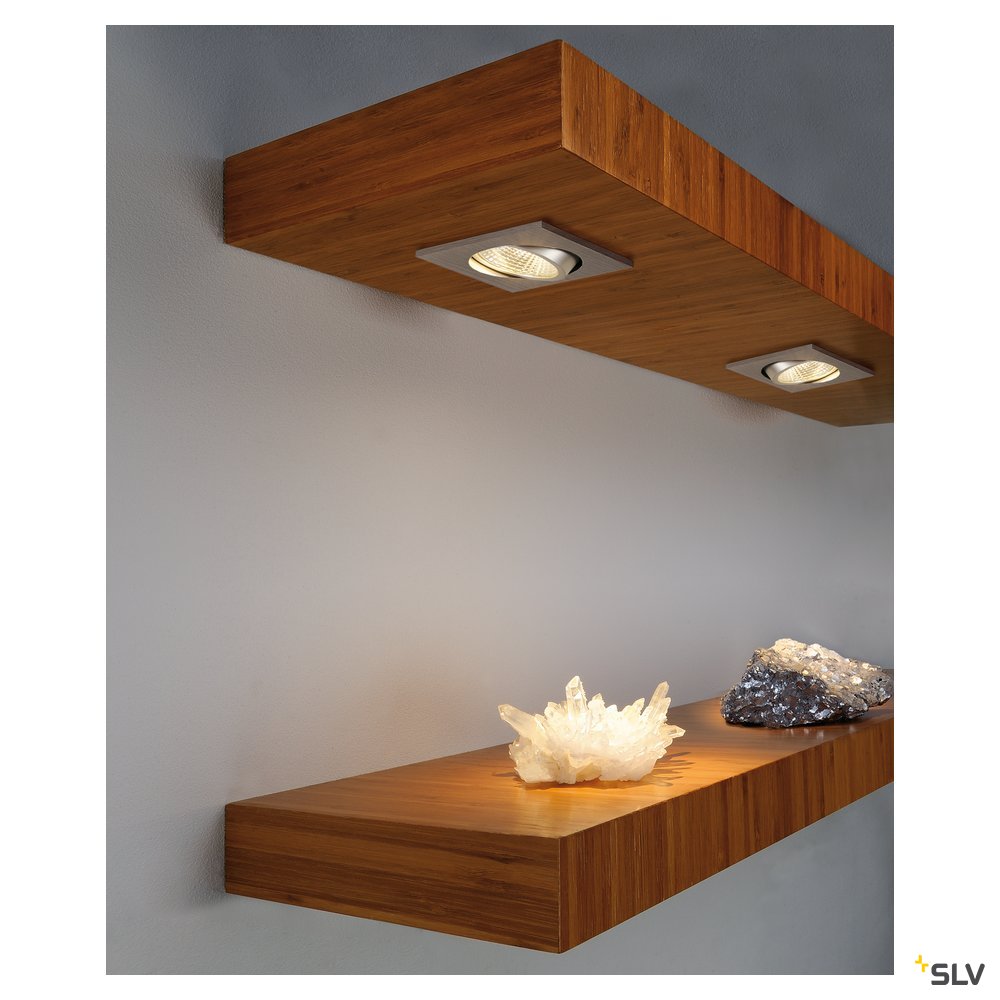 SLV NEW TRIA LED 3W DL SQUARE Set, Downlight, alu-brushed, 38°, 3000K, inkl. Treiber, Clipfed.