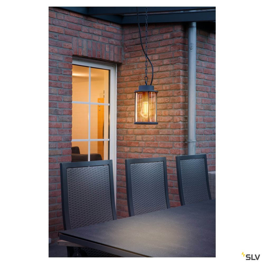 SLV PHOTONIA E27, Outdoor Pendelleuchte, anthrazit, inkl. 5m Kette und Anschlussleitung mit offenem Kabelende, max.60W, IP44