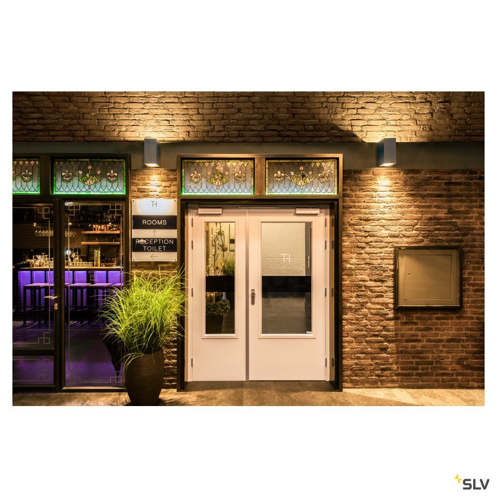 SLV BIG THEO WALL, Outdoor Wandleuchte, zweiflammig, LED, 3000K, Flood up/down, silbergrau, B/H/T 13/27,5/13,5 cm