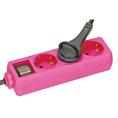 3-fa.Steckdose mit Schalter u.Kinderschutz 1,5m pink mit Flachstecker