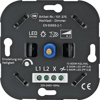 EGB Hochlast-Dimmer 540W für LED + Standard Phasenabschnitt,  PF>0,7=450W / PF>0,9=540W f. LED
