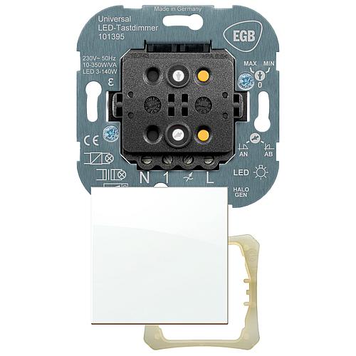 Tastdimmer mit Halterahmen und 55er Wippe RAL9010 LED Leistung 3-140W, Leistung 7-350W/VA