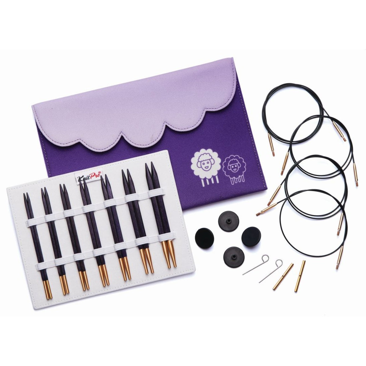 KnitPro Nadelset Deluxe auswechselbare Nadelspitzen Jadore Cubics Holz, 7 Paar 4,0 - 8,0 mm