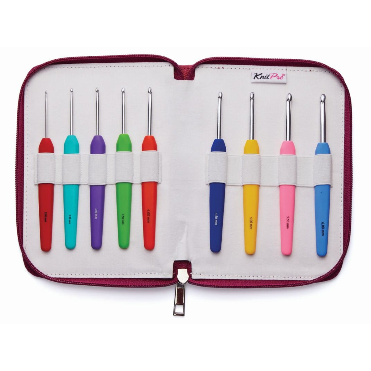 KnitPro Nadelset Häkelnadel waves Softgriff Alu silber, je 1 Nadel 2,0 2,5 3,0 3,5 4,0 4,5 5,0 5,5 6,0 mm