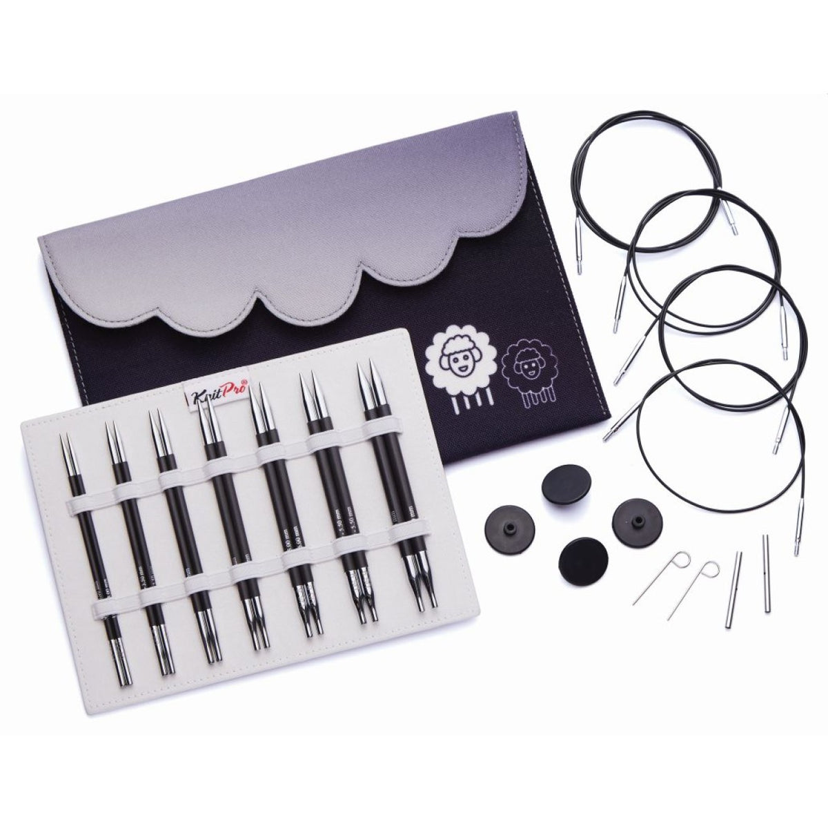 KnitPro Nadelset Deluxe auswechelbare Nadelspitzen Karbonz, 7 Paar 3,00 - 6,00 mm