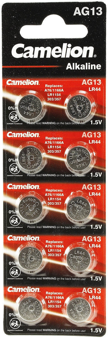 Alkaline Knopfzellen AG13 Typ LR44, 1,5V, 11,6x5,4mm, 10er-Blister