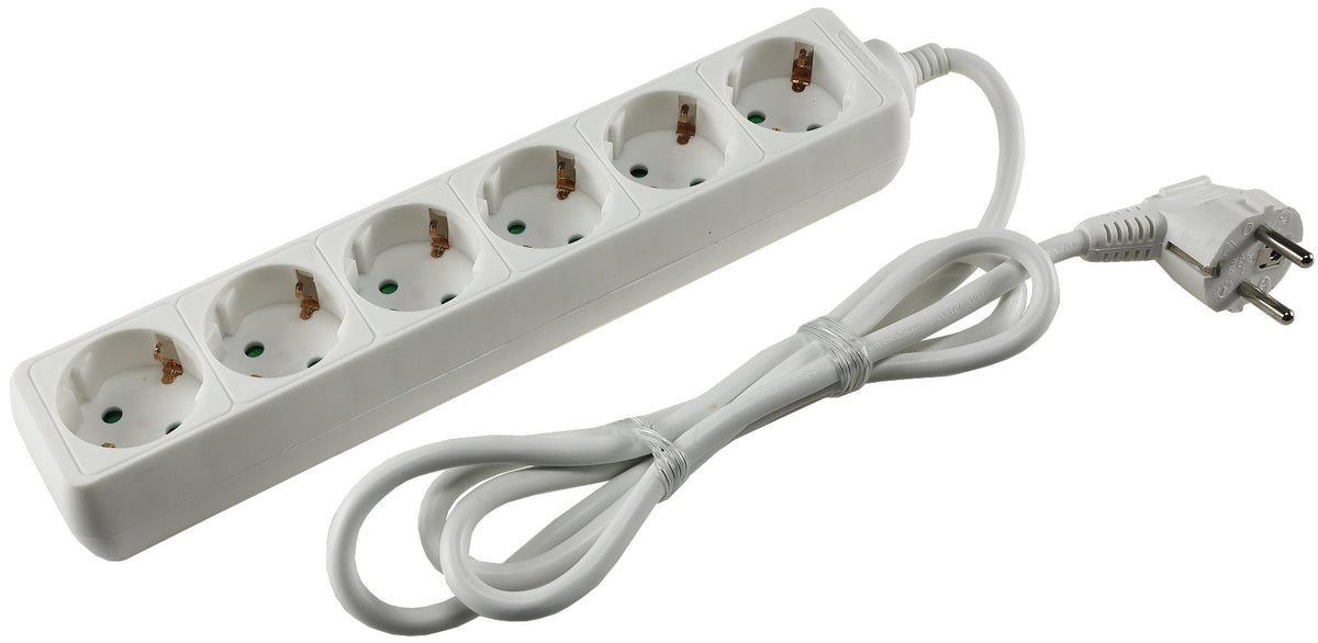 Schutzkontakt-Steckdosenleiste 6-fach 3600W, 1,4m Kabel, weiß
