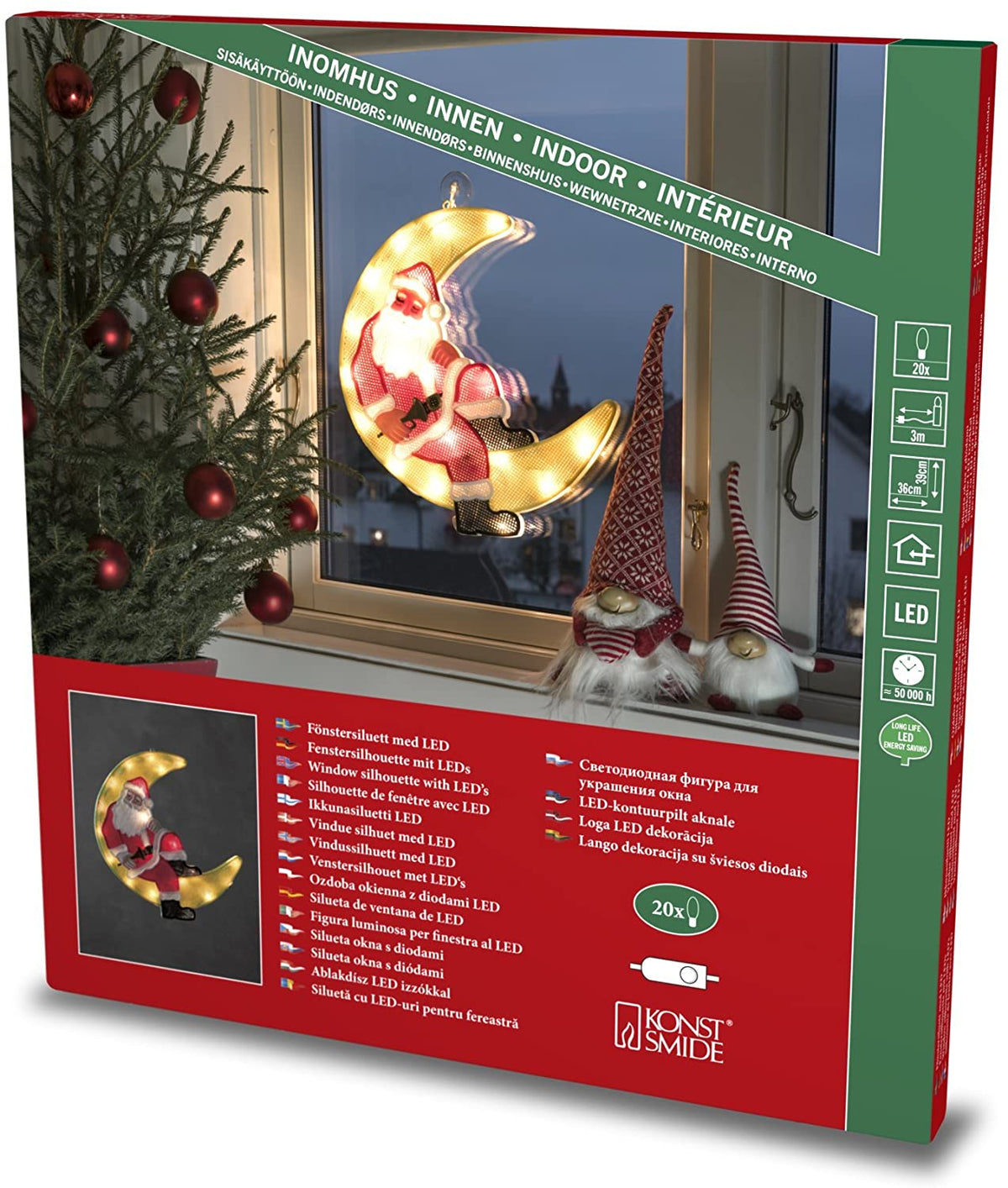 LED Fensterbild Weihnachtsmann im Mond 20 ww LED 2860-010