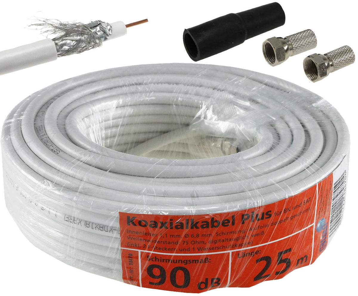 Antennenkabel 90dB, 25m Ring 2x F-Stecker, 1x Schutzkappe