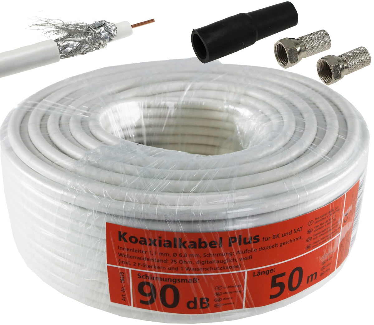 Antennenkabel 90dB, 50m Ring 2x F-Stecker, 1x Schutzkappe