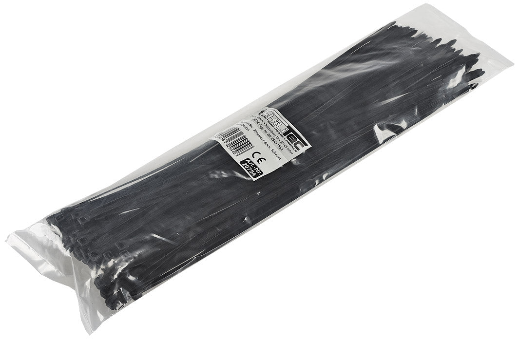 Kabelbinder 370mm x 4,8mm, schwarz 100er Pack, hohe Zugkraft, UV fest