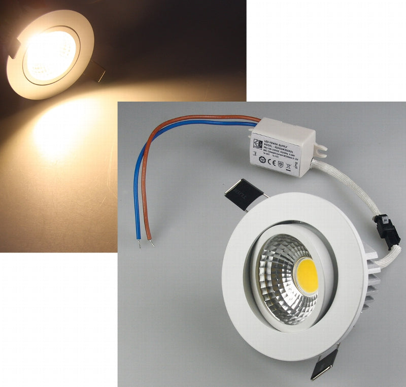 LED-Einbauleuchte "COB-5", 5W, 350lm ALU, 3000K, 90°, Ø85xT47mm, Rahmen weiß