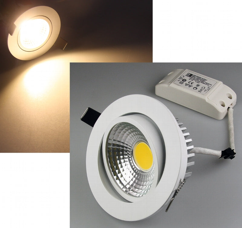 LED-Einbauleuchte "COB-7", 7W, 450lm ALU, 3000K, 90°, Ø109xT47mm, Rahmen weiß
