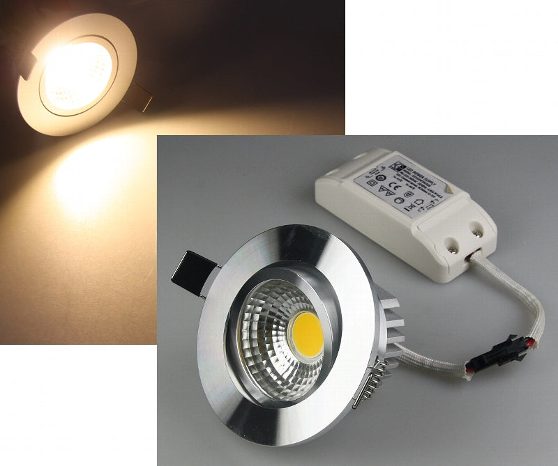 LED-Einbauleuchte "COB-3", 3W, 250lm ALU, 3000K, 90°, Ø85xT47mm, Rahmen chrom