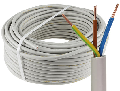 Stromleitung "NYM-J", 50m, isoliert 3G1,5, grau, Außen-Ø 8,2mm, Ring
