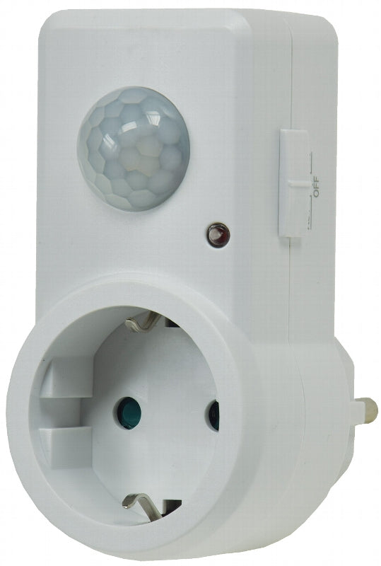 Zwischenstecker mit Bewegungsmelder 120°, 9m Reichweite , 230V/1200W, weiß