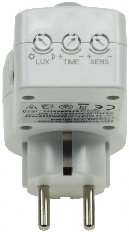Zwischenstecker mit Bewegungsmelder 120°, 9m Reichweite , 230V/1200W, weiß