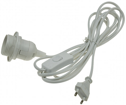 Netzkabel mit Schalter und E27 Fassung 1,4m + 2m lang, weiß