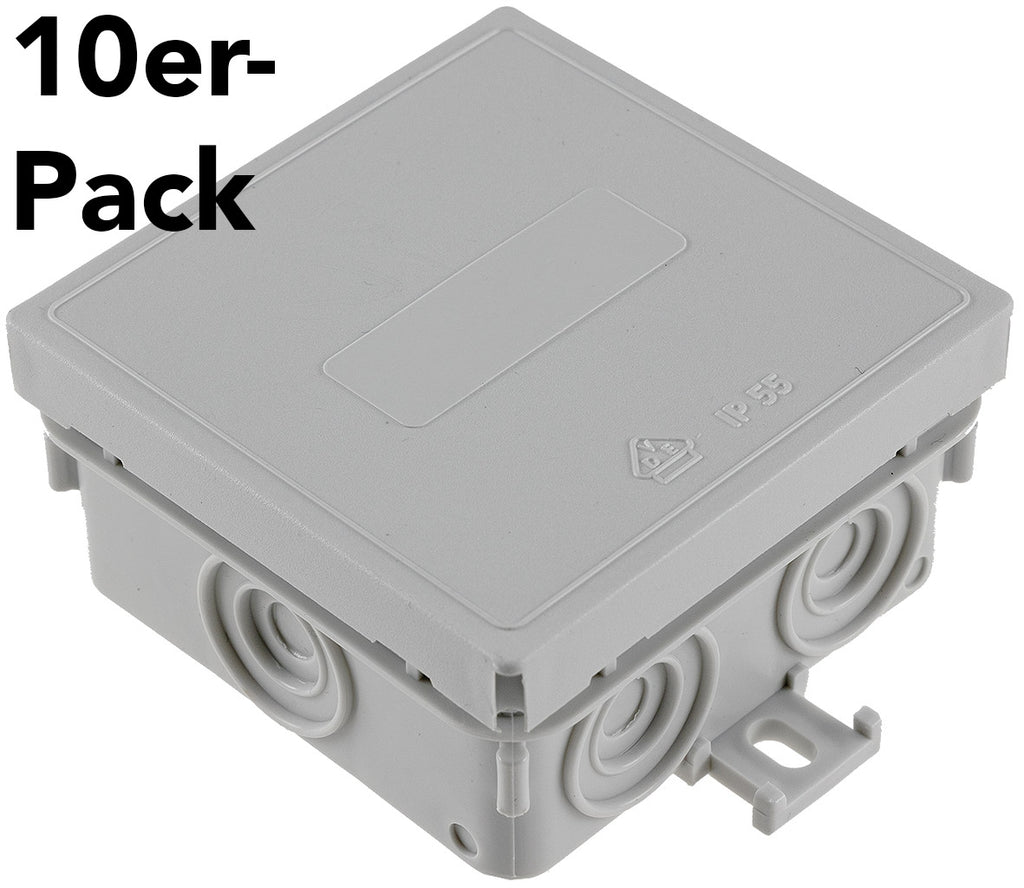 Feuchtraum-Kabelabzweigkasten, 10er Pack 75x75x40mm, IP54, 7-fach, grau