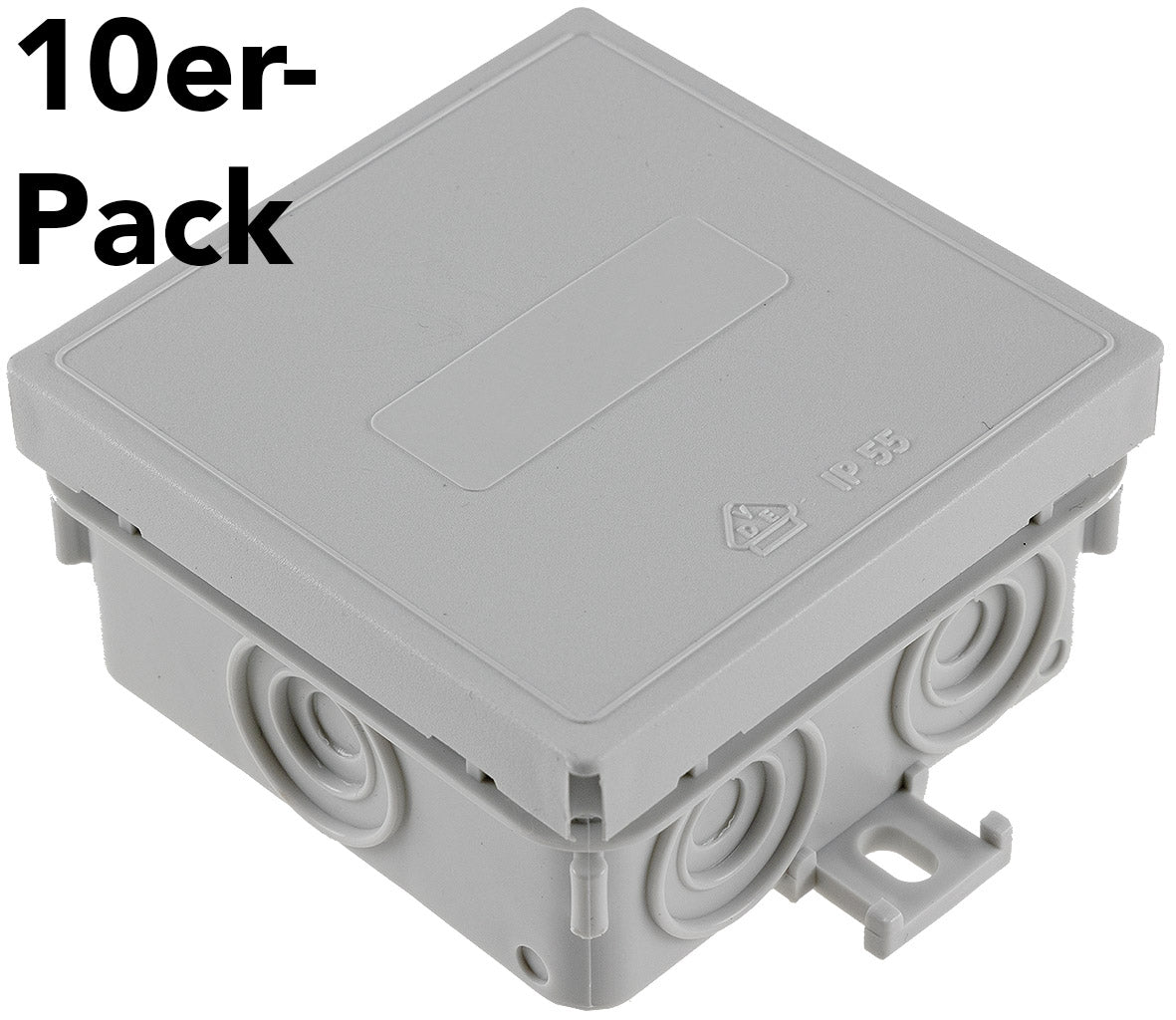Feuchtraum-Kabelabzweigkasten, 10er Pack 75x75x40mm, IP54, 7-fach, grau