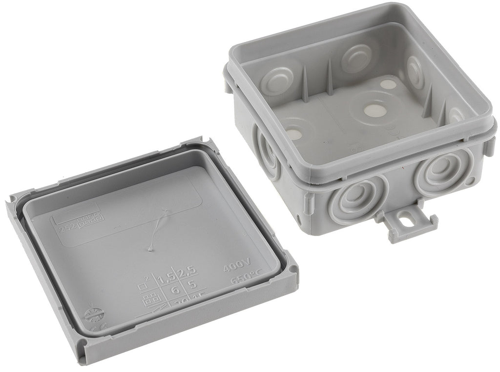 Feuchtraum-Kabelabzweigkasten, 10er Pack 75x75x40mm, IP54, 7-fach, grau