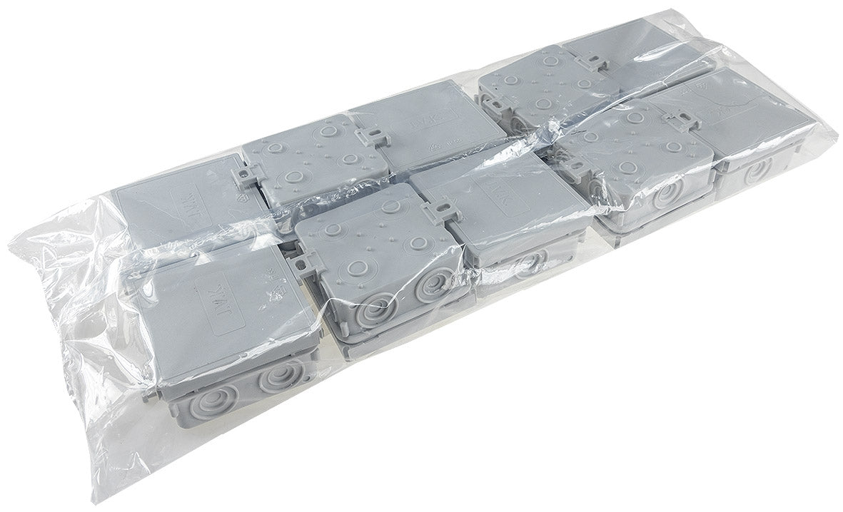 Feuchtraum-Kabelabzweigkasten, 10er Pack 75x75x40mm, IP54, 7-fach, grau
