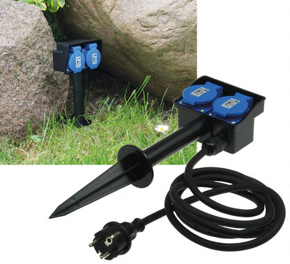 Gartensteckdose mit Erdspieß, 2-fach IP44, 1,4m Kabel